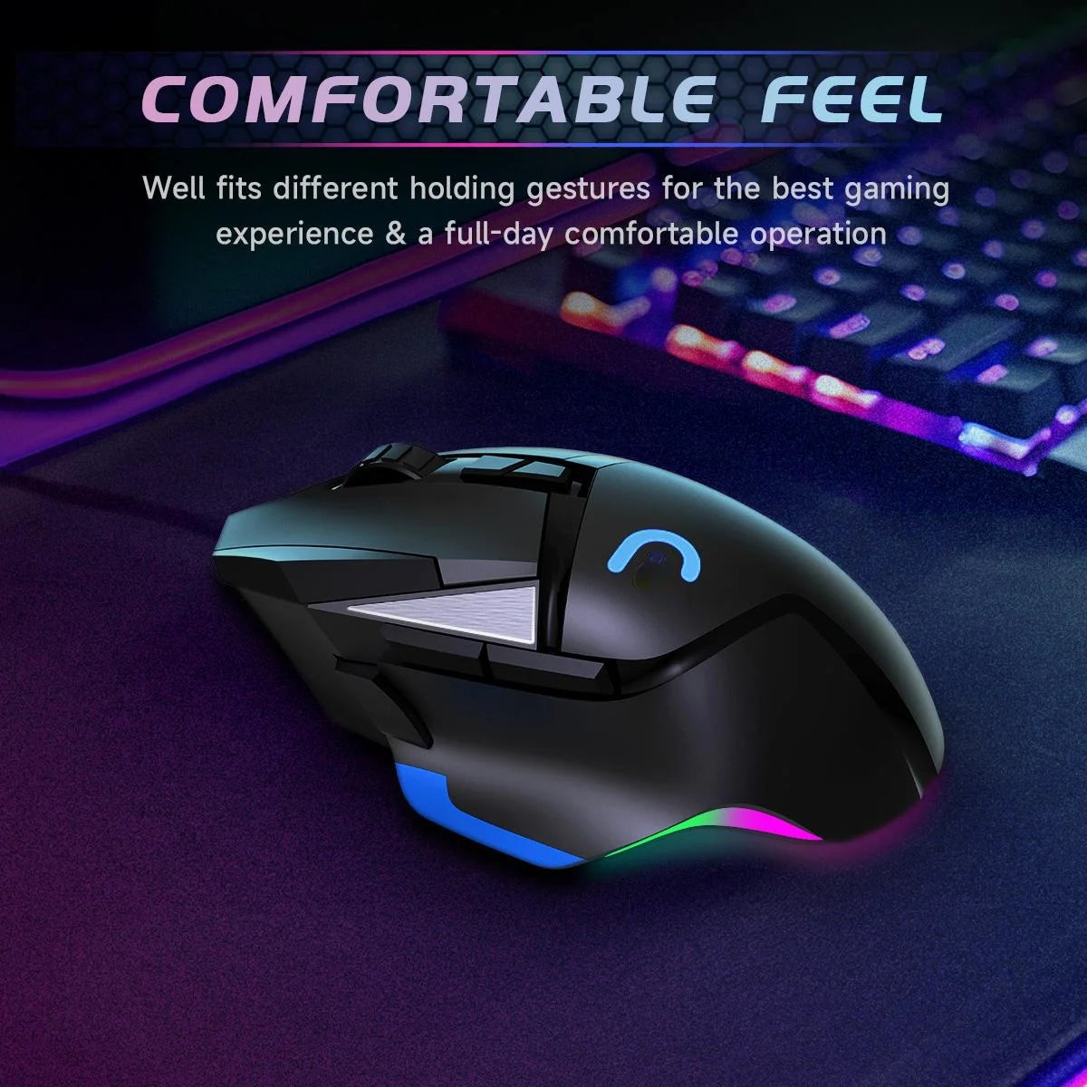 UDH Gaming Mouse, Wired Optical Gaming Mouse, 16000 DPI, 8 Programmable Buttons, RGB Lighting, Black