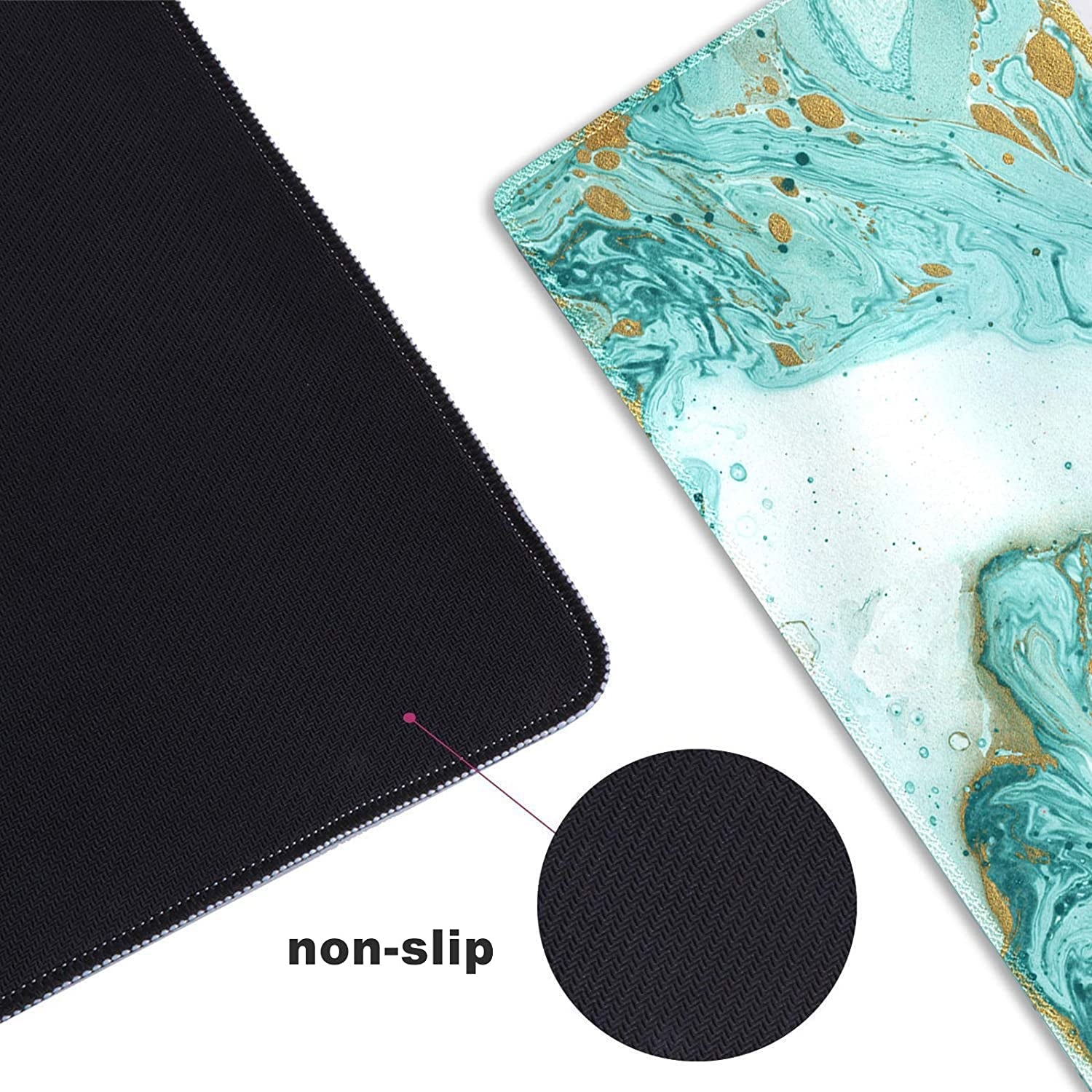 Extended Gaming Mouse Pad XXL Artso Large Keyboard Mat Long Mousepad Desk Decor Writing Pad Non Slip Rubber Base Stitched Edges for Work, Game, Office, Home, 35.1 X 15.7 In, Teal Turqoise Marble