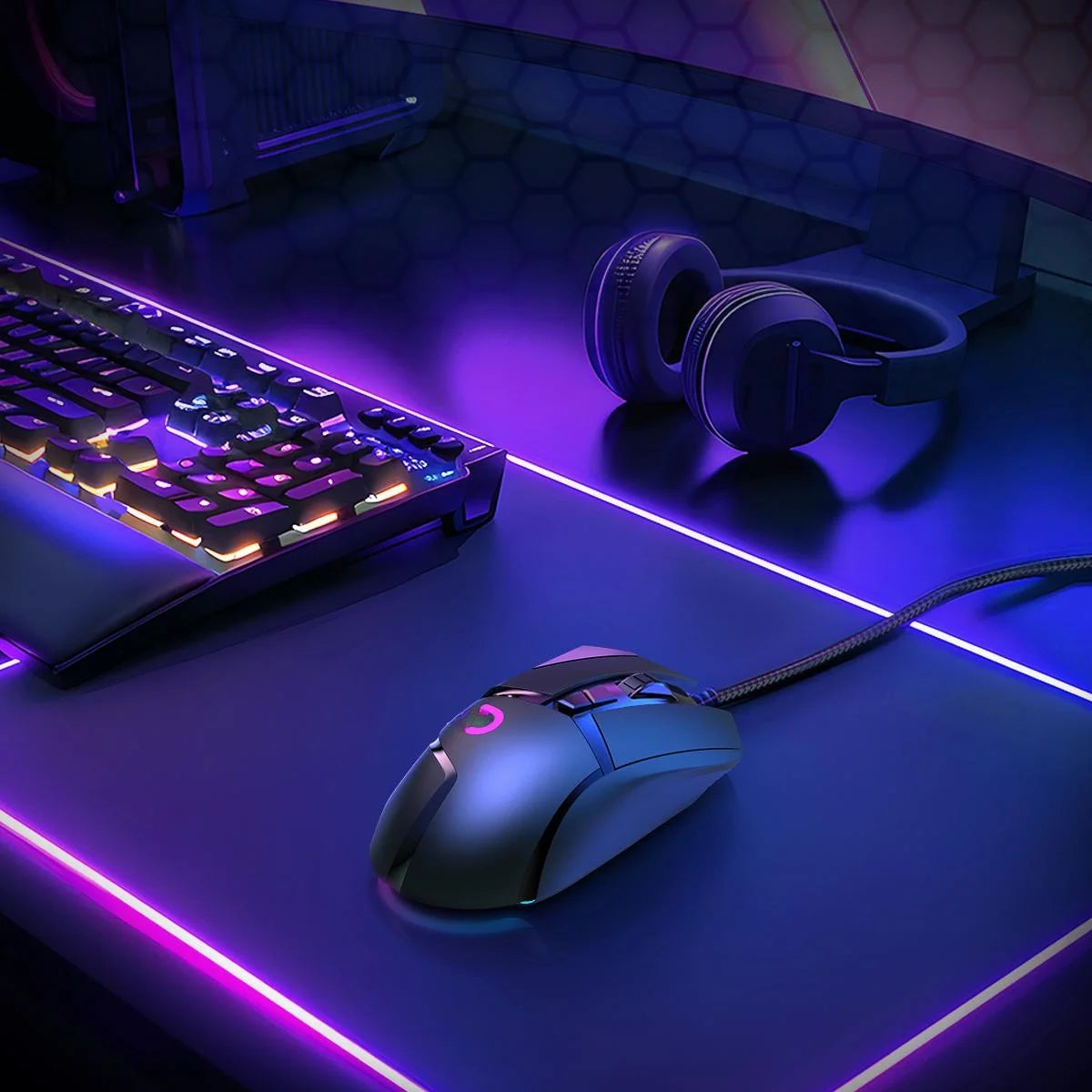 UDH Gaming Mouse, Wired Optical Gaming Mouse, 16000 DPI, 8 Programmable Buttons, RGB Lighting, Black