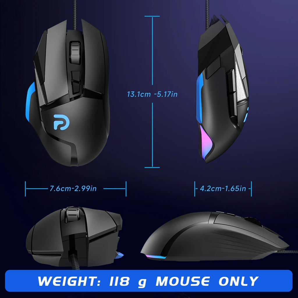 UDH Gaming Mouse, Wired Optical Gaming Mouse, 16000 DPI, 8 Programmable Buttons, RGB Lighting, Black