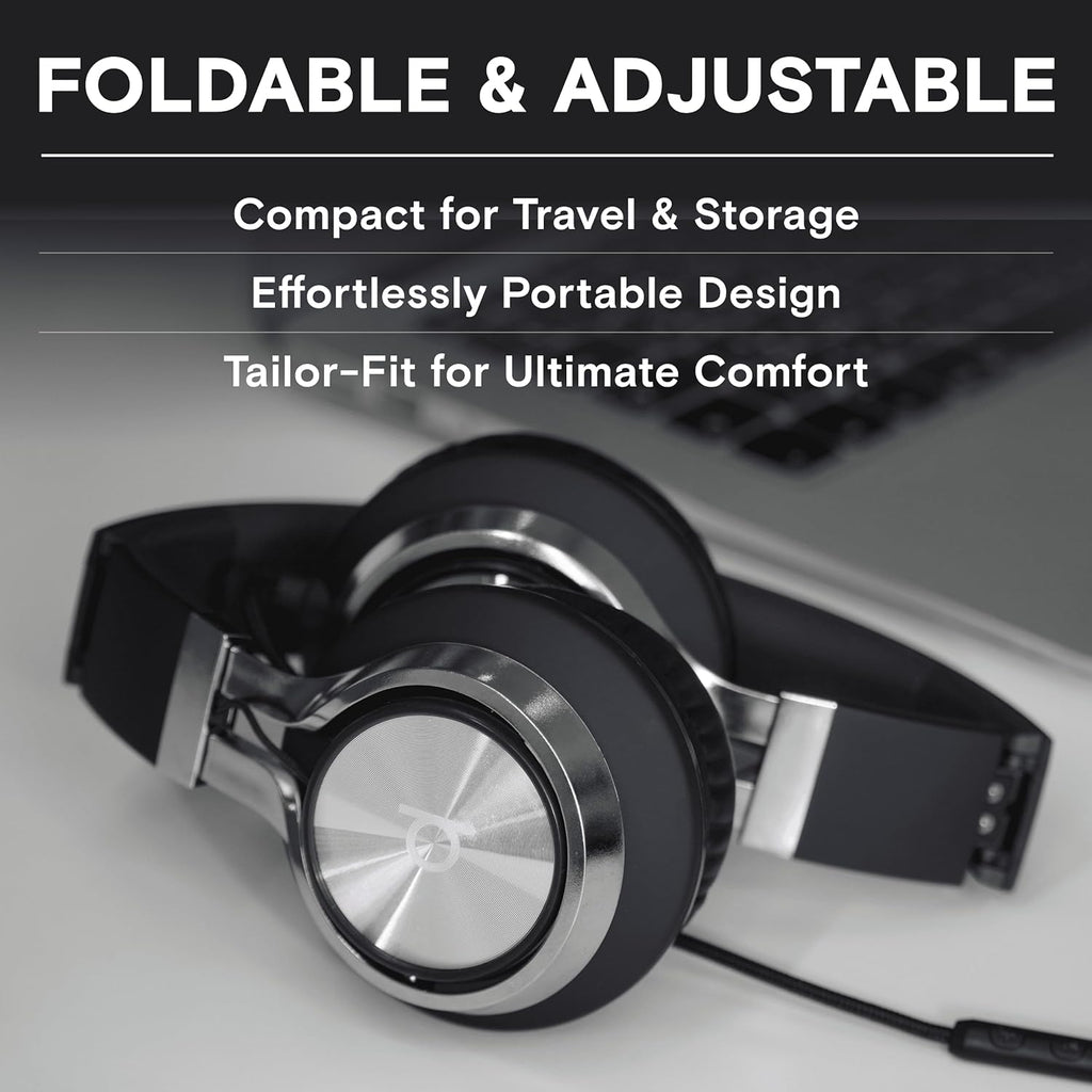 ARTIX CL750 Wired Headphones with Mic & Volume Control — Noise Isolating On-Ear Headphones for Computer and Laptop Wired, Plug in Corded Headphone over Ear with Wire (Foldable, Aux Jack 3.5Mm)