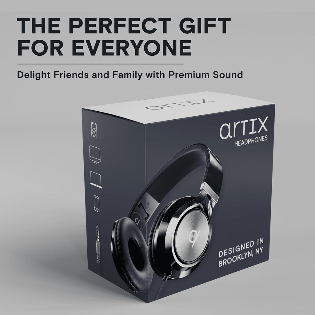 ARTIX CL750 Wired Headphones with Mic & Volume Control — Noise Isolating On-Ear Headphones for Computer and Laptop Wired, Plug in Corded Headphone over Ear with Wire (Foldable, Aux Jack 3.5Mm)